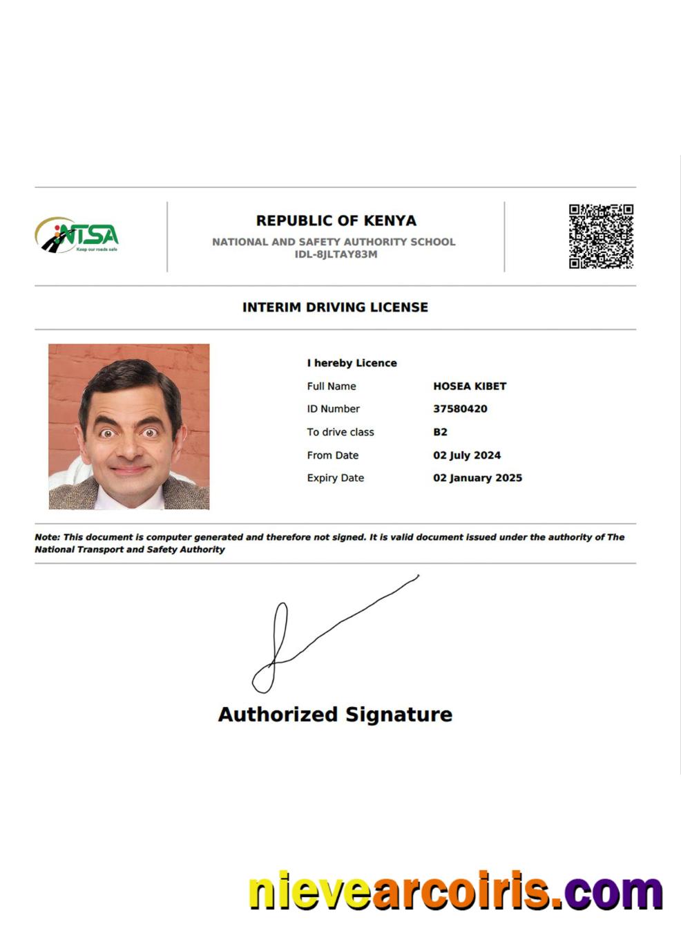 Kenya interim driving license